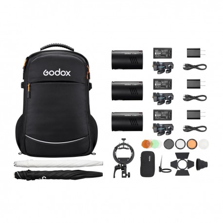 Комплект Godox AD100ProII Three KIT: 3 вспышки 100 Дж, зонты, рюкзак — фото 1